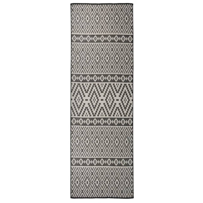 Buitenkleed Met Patroon Platgeweven 80X250 Cm Zwart 80 x 250 cm Zwarte strepen
