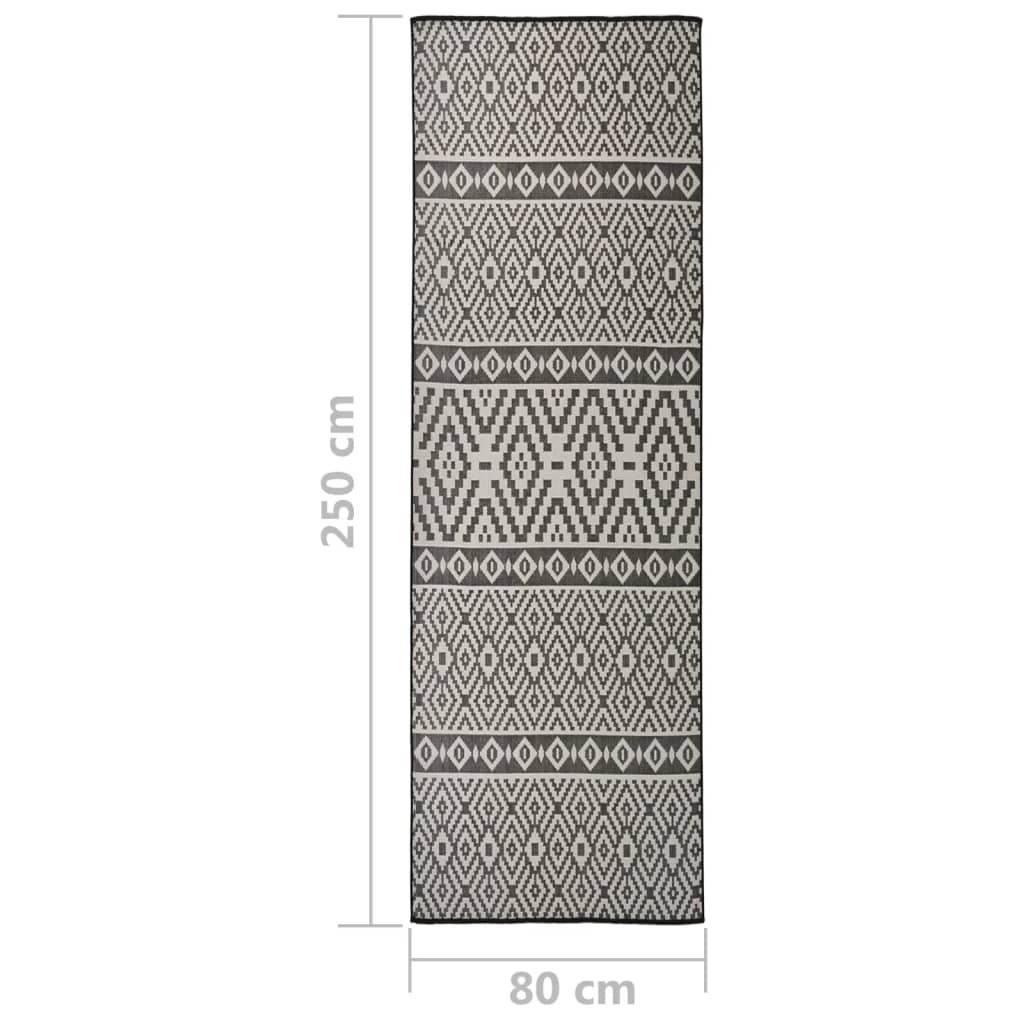 Buitenkleed Met Patroon Platgeweven 80X250 Cm Zwart 80 x 250 cm Zwarte strepen