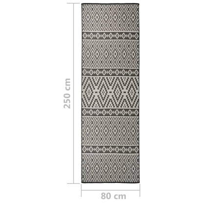 Buitenkleed Met Patroon Platgeweven 80X250 Cm Zwart 80 x 250 cm Zwarte strepen