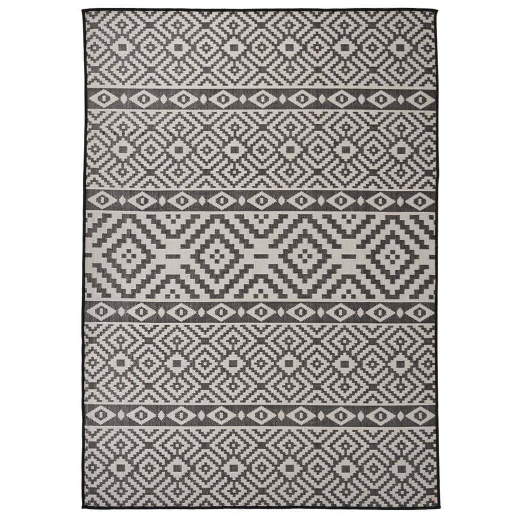 Buitenkleed Met Patroon Platgeweven 120X170 Cm Zwart
