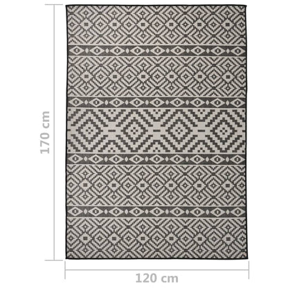 Buitenkleed Met Patroon Platgeweven 120X170 Cm Zwart