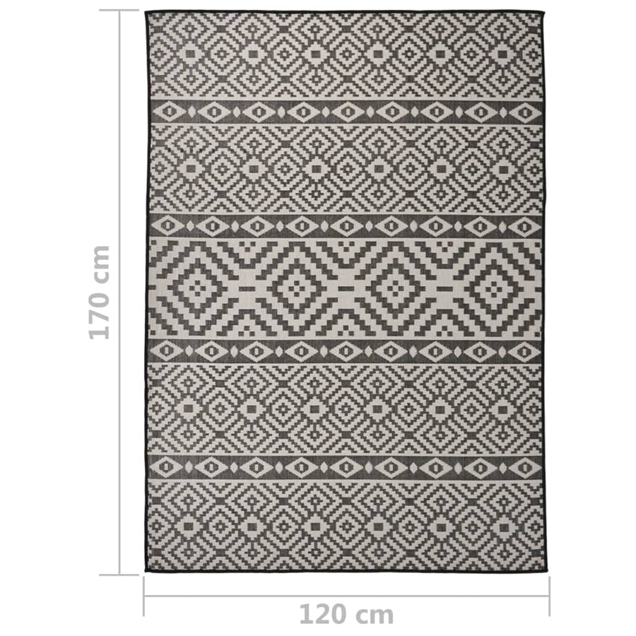 Buitenkleed Met Patroon Platgeweven 120X170 Cm Zwart