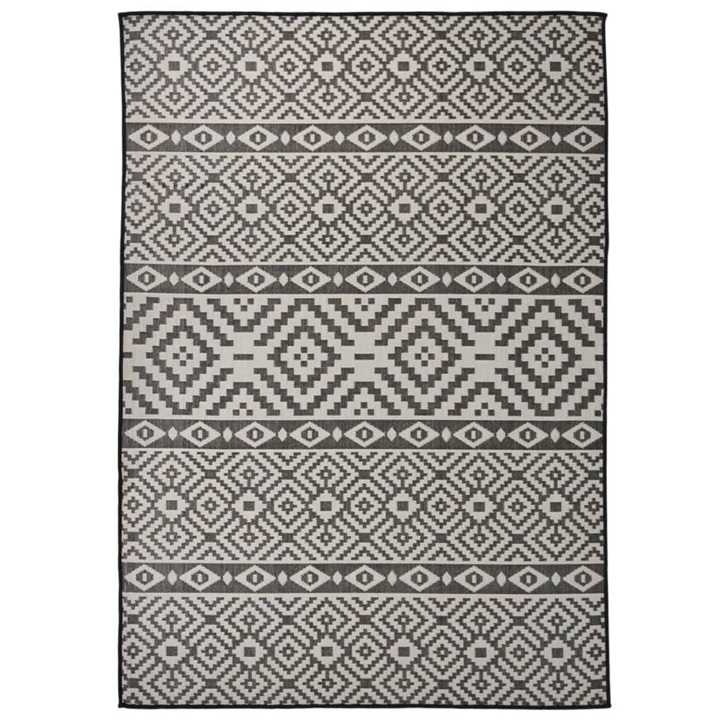 Buitenkleed Met Patroon Platgeweven 140X200 Cm Zwart 140 x 200 cm Zwarte strepen
