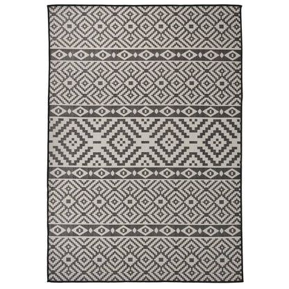 Buitenkleed Met Patroon Platgeweven 140X200 Cm Zwart 140 x 200 cm Zwarte strepen