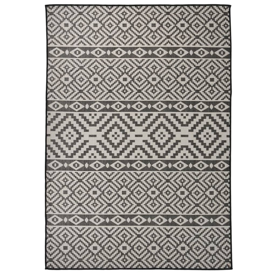 Buitenkleed Met Patroon Platgeweven 140X200 Cm Zwart 140 x 200 cm Zwarte strepen