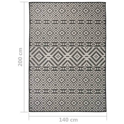 Buitenkleed Met Patroon Platgeweven 140X200 Cm Zwart 140 x 200 cm Zwarte strepen