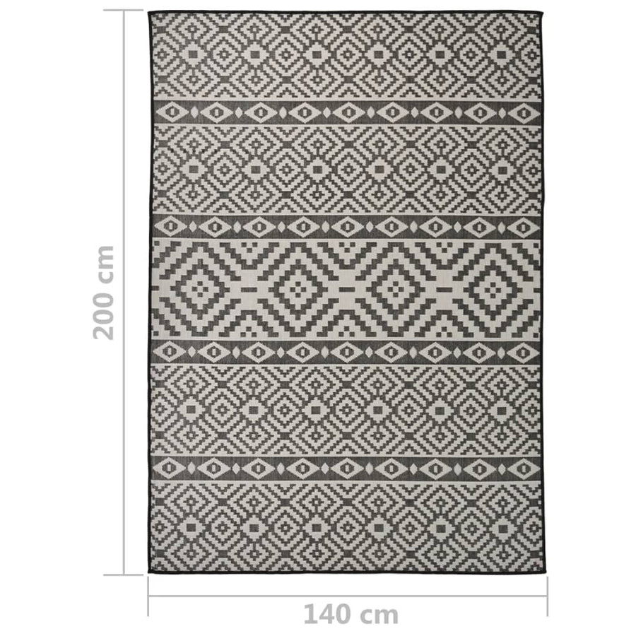 Buitenkleed Met Patroon Platgeweven 140X200 Cm Zwart 140 x 200 cm Zwarte strepen