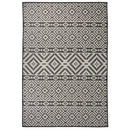 Buitenkleed Met Patroon Platgeweven 160X230 Cm Zwart 160 x 230 cm Zwarte strepen