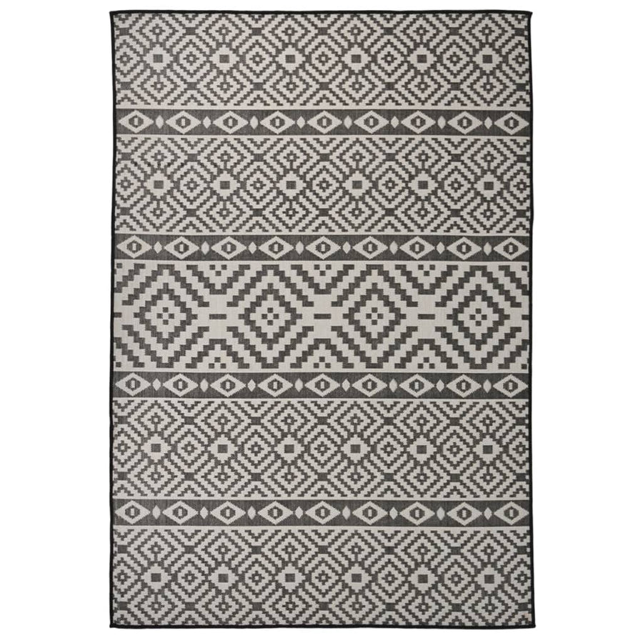 Buitenkleed Met Patroon Platgeweven 160X230 Cm Zwart 160 x 230 cm Zwarte strepen