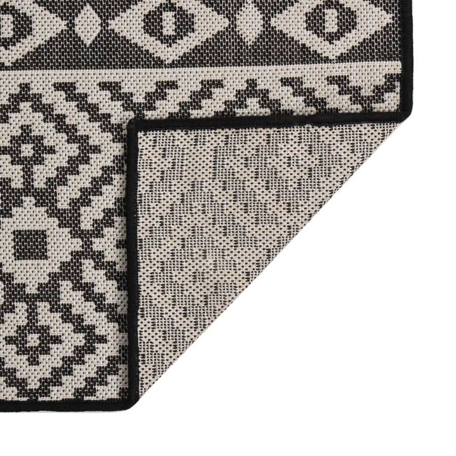 Buitenkleed Met Patroon Platgeweven 160X230 Cm Zwart 160 x 230 cm Zwarte strepen