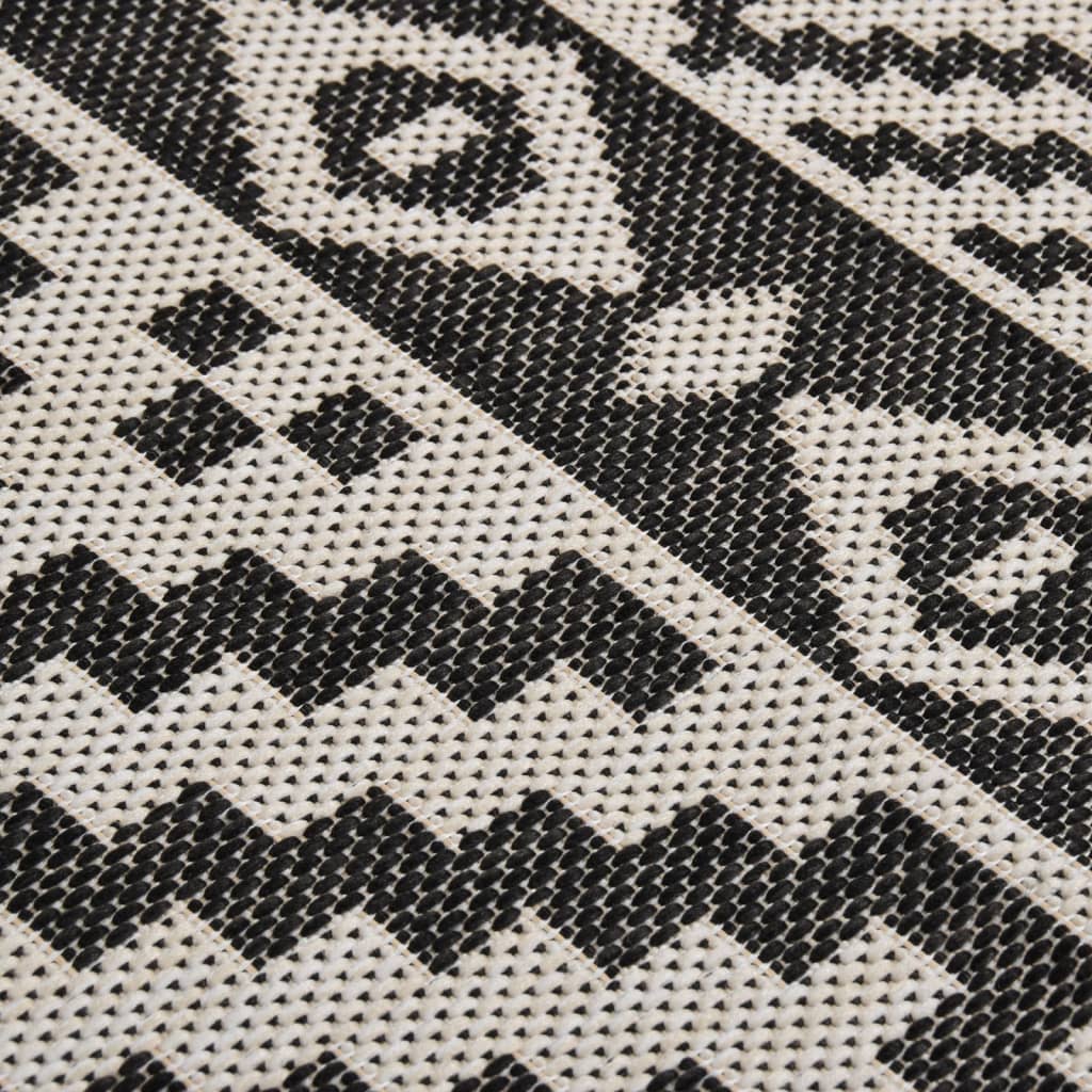 Buitenkleed Met Patroon Platgeweven 160X230 Cm Zwart 160 x 230 cm Zwarte strepen
