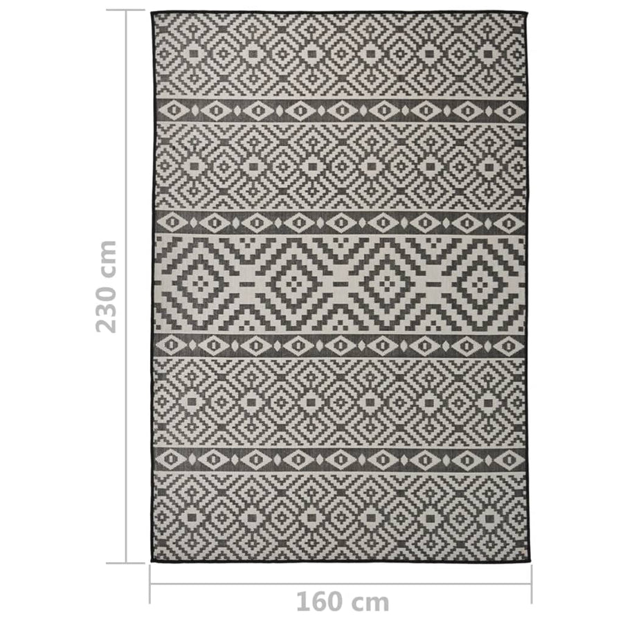 Buitenkleed Met Patroon Platgeweven 160X230 Cm Zwart 160 x 230 cm Zwarte strepen