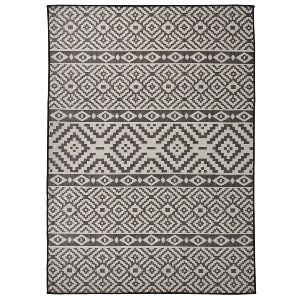 Buitenkleed Met Patroon Platgeweven 200X280 Cm Zwart 200 x 280 cm Zwarte strepen