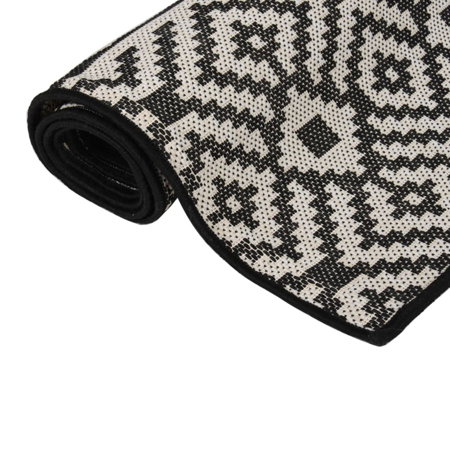 Buitenkleed Met Patroon Platgeweven 200X280 Cm Zwart 200 x 280 cm Zwarte strepen