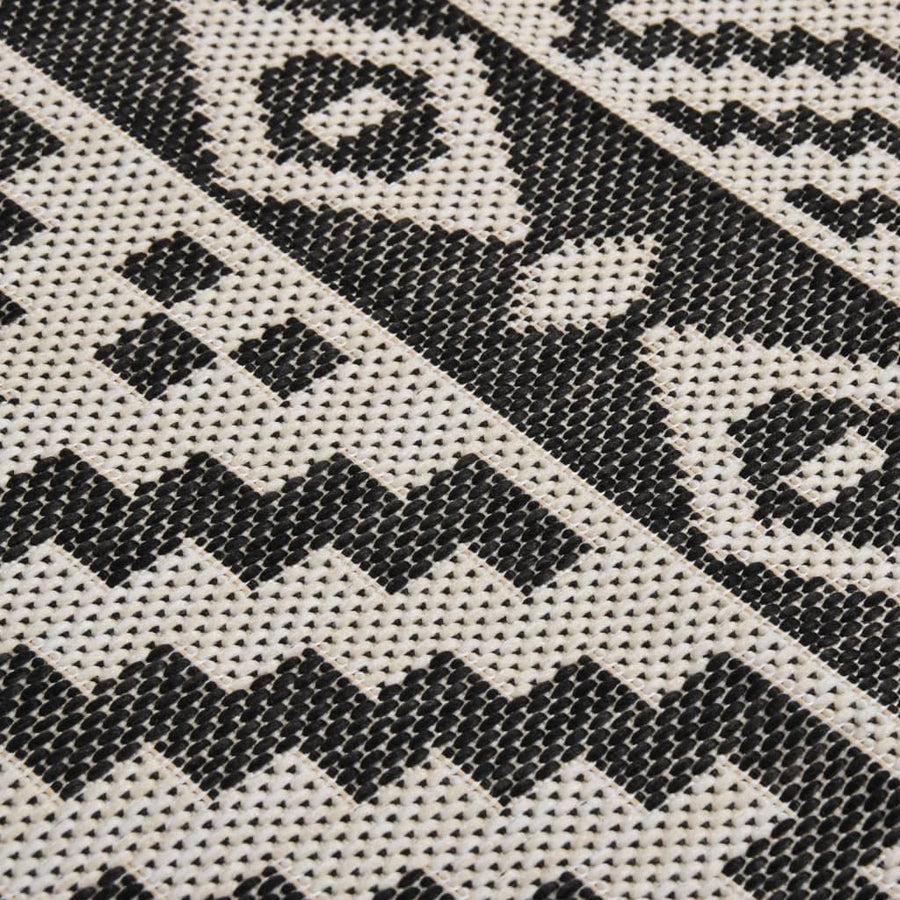 Buitenkleed Met Patroon Platgeweven 200X280 Cm Zwart 200 x 280 cm Zwarte strepen