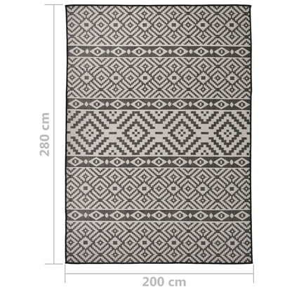 Buitenkleed Met Patroon Platgeweven 200X280 Cm Zwart 200 x 280 cm Zwarte strepen