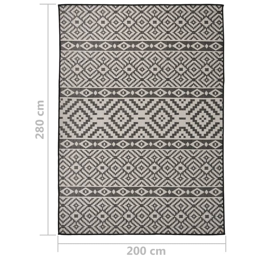 Buitenkleed Met Patroon Platgeweven 200X280 Cm Zwart 200 x 280 cm Zwarte strepen