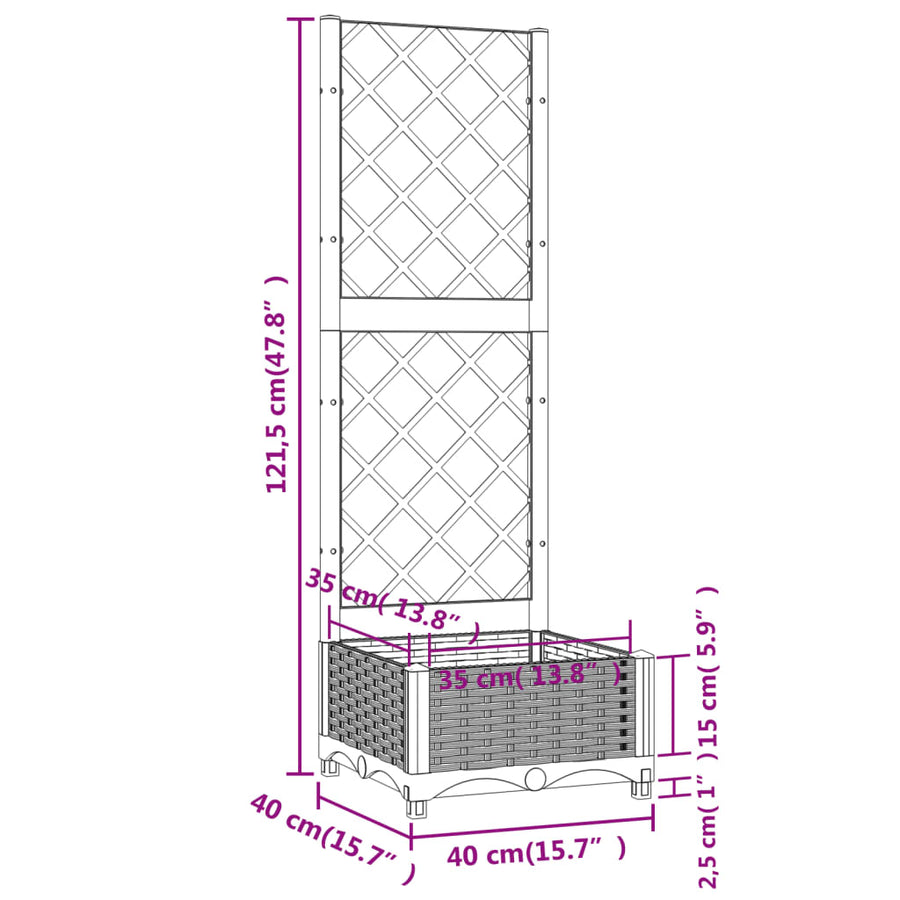Plantenbak Met Latwerk 40X40X2,5 Cm Polypropeen 40 x 40 x 121.5 cm Donkergrijs