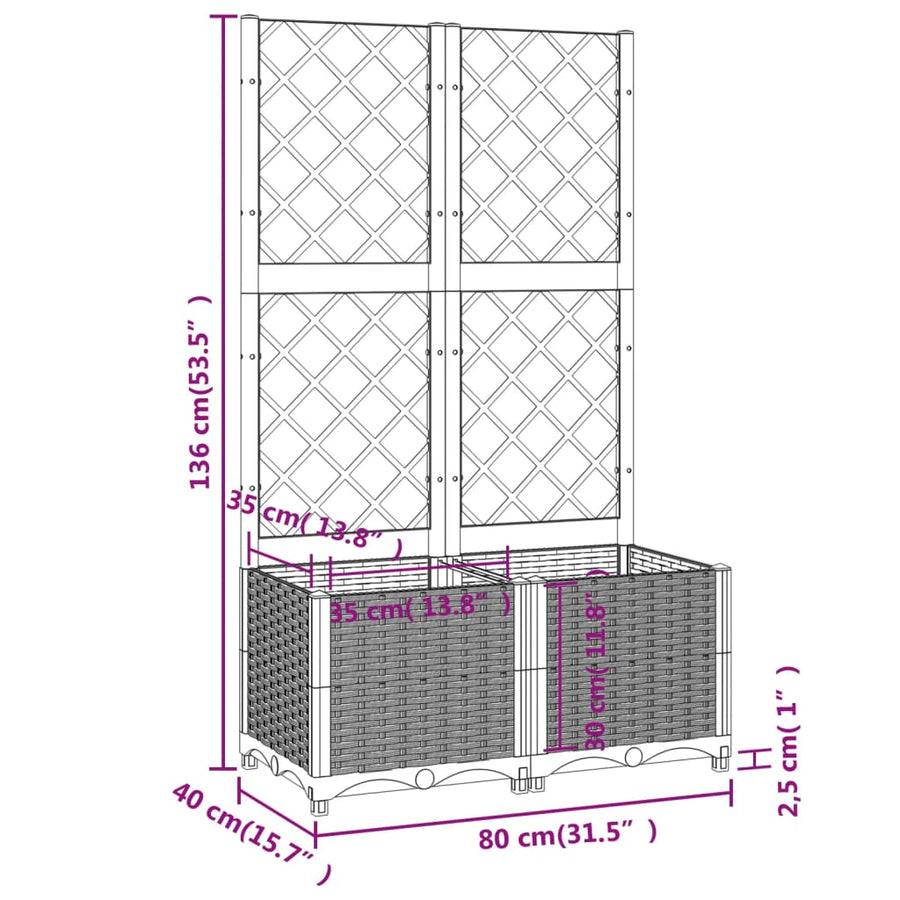 Plantenbak Met Latwerk Polypropeen 80 x 40 x 136 cm Donkergrijs