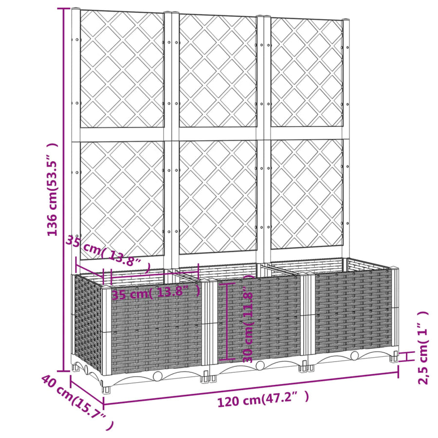Plantenbak Met Latwerk Polypropeen 120 x 40 x 136 cm Donkergrijs