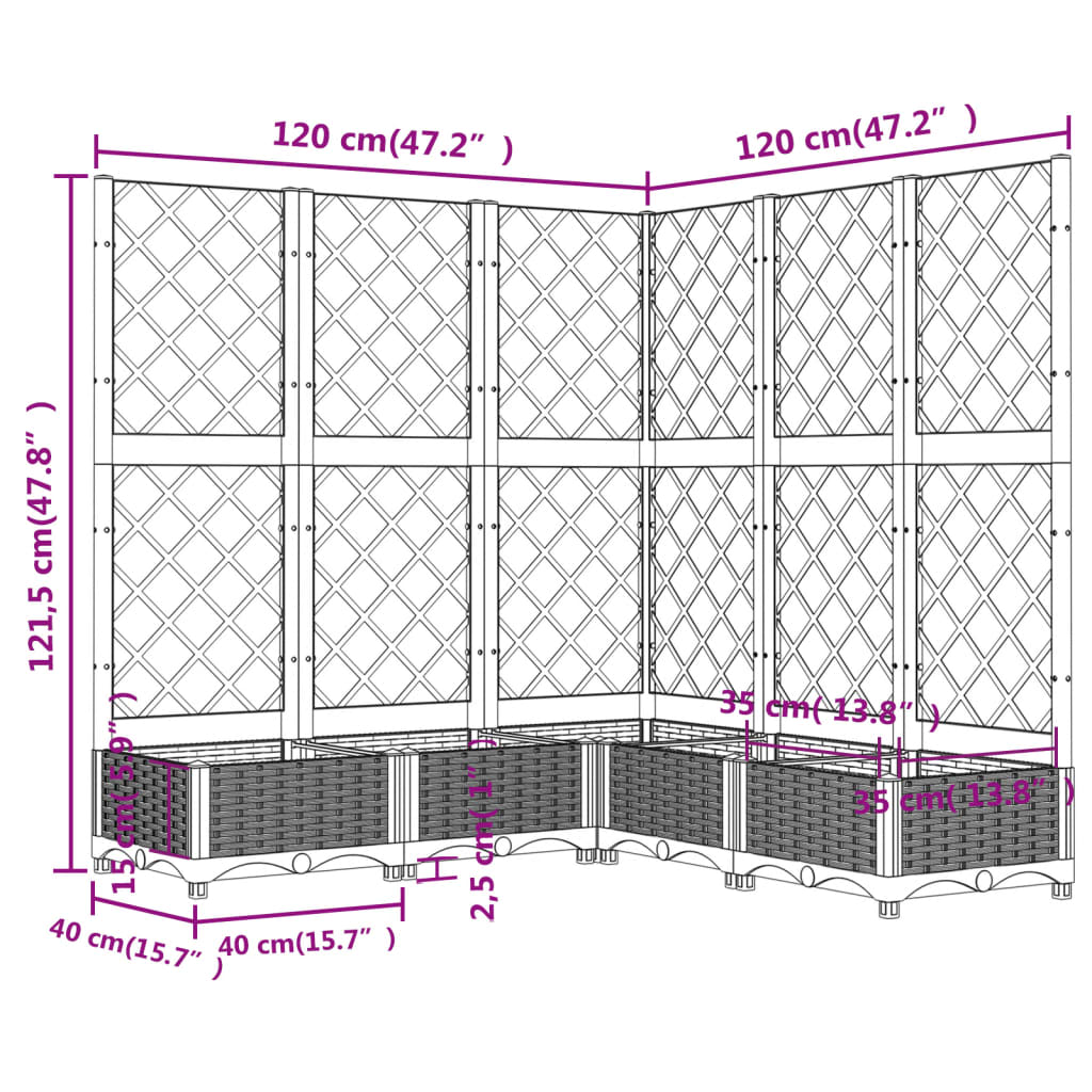 Plantenbak Met Latwerk 20X20X2,5 Cm Polypropeen 120 x 120 x 121.5 cm Donkergrijs