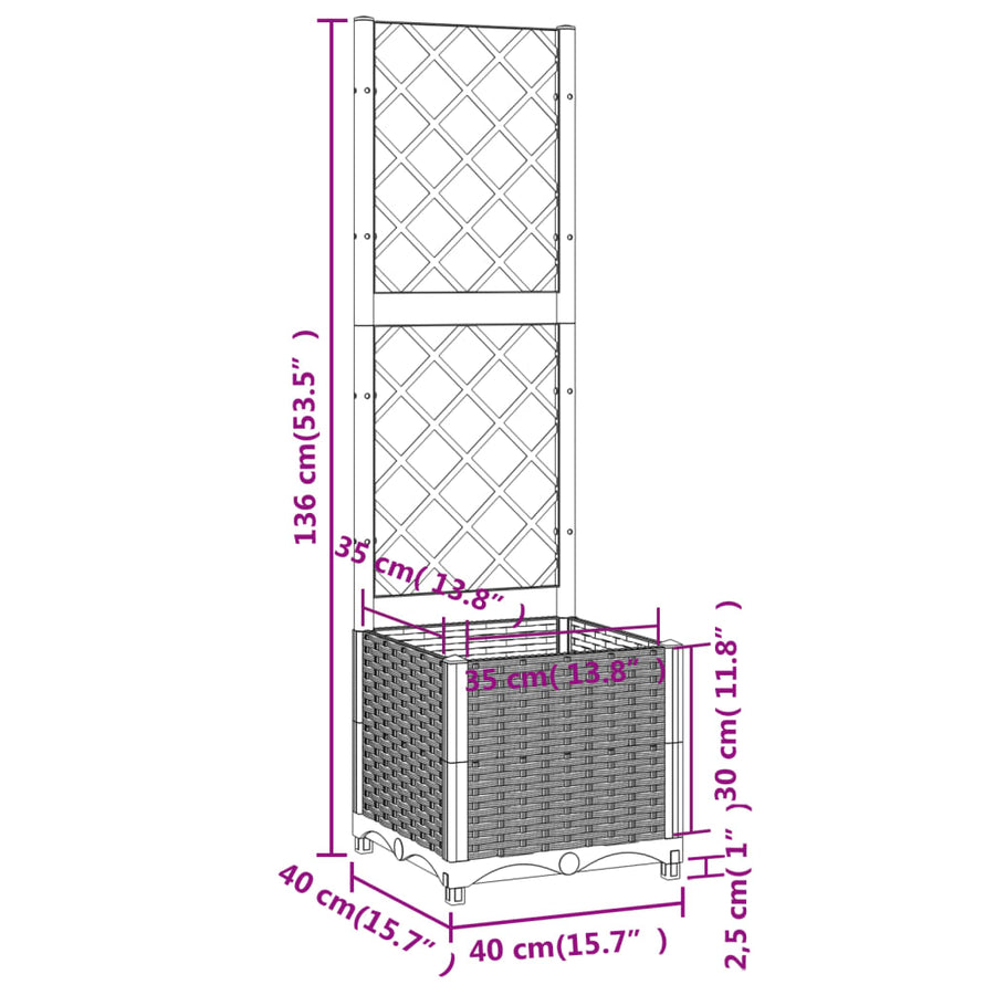 Plantenbak Met Latwerk Polypropeen 40 x 40 x 136 cm Bruin