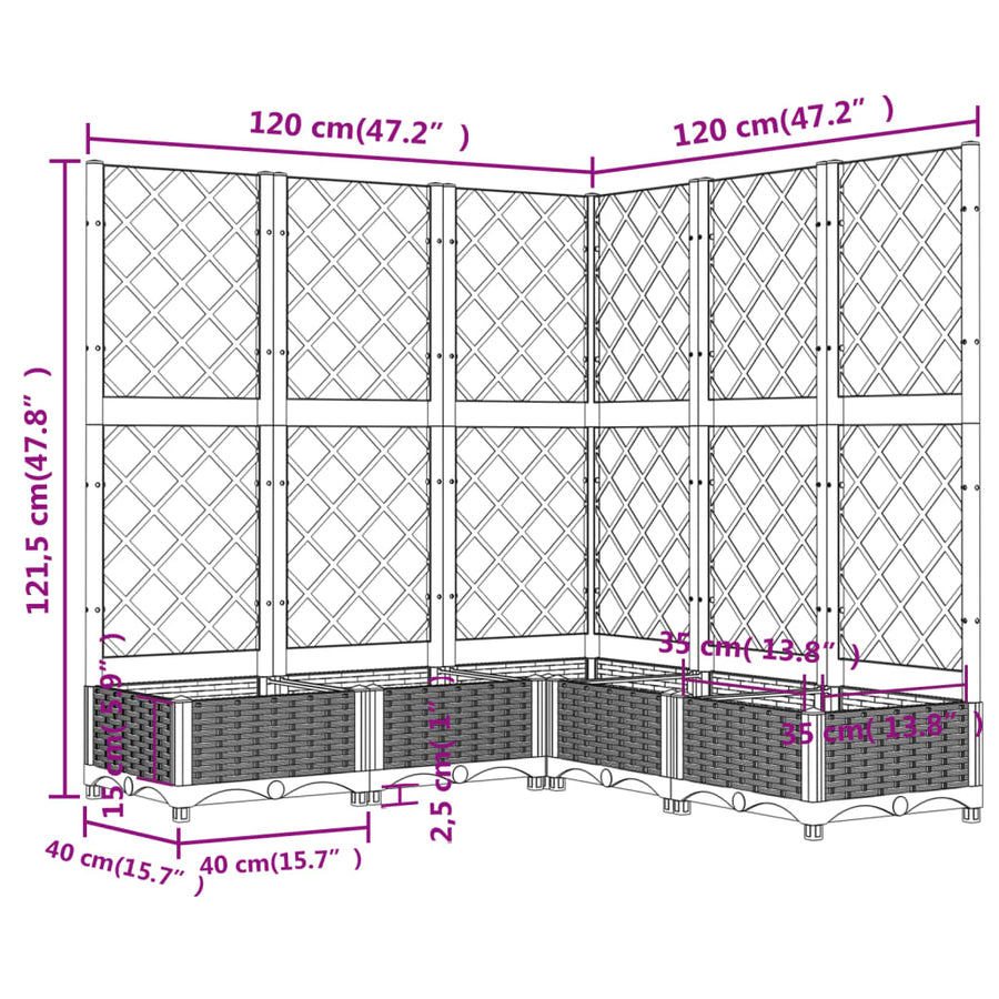 Plantenbak Met Latwerk 20X20X2,5 Cm Polypropeen 120 x 120 x 121.5 cm Bruin