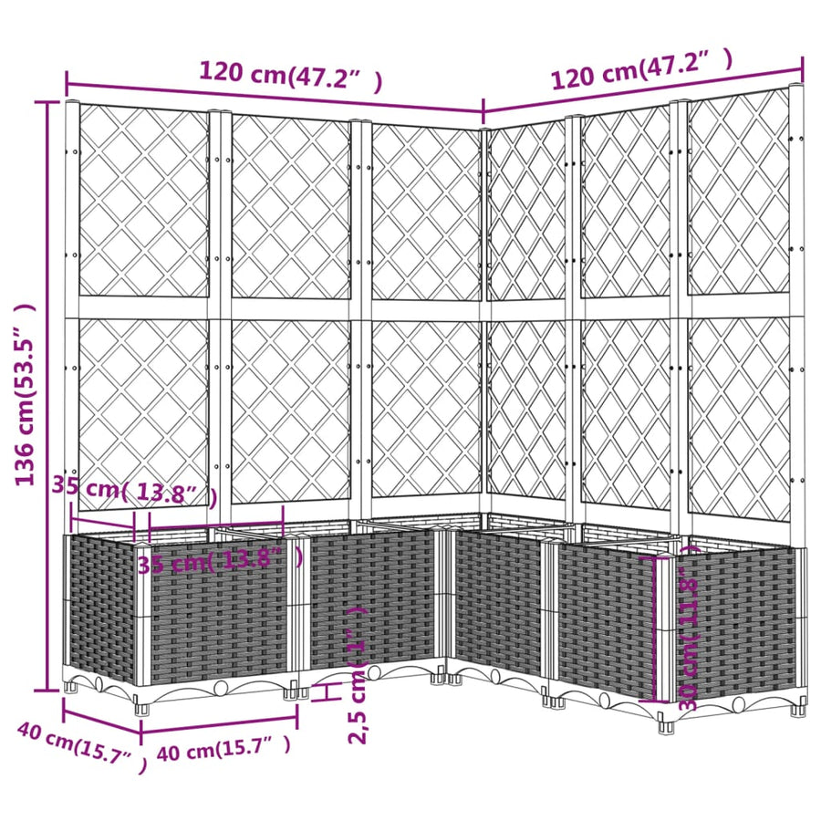 Plantenbak Met Latwerk Polypropeen 120 x 120 x 136 cm Bruin