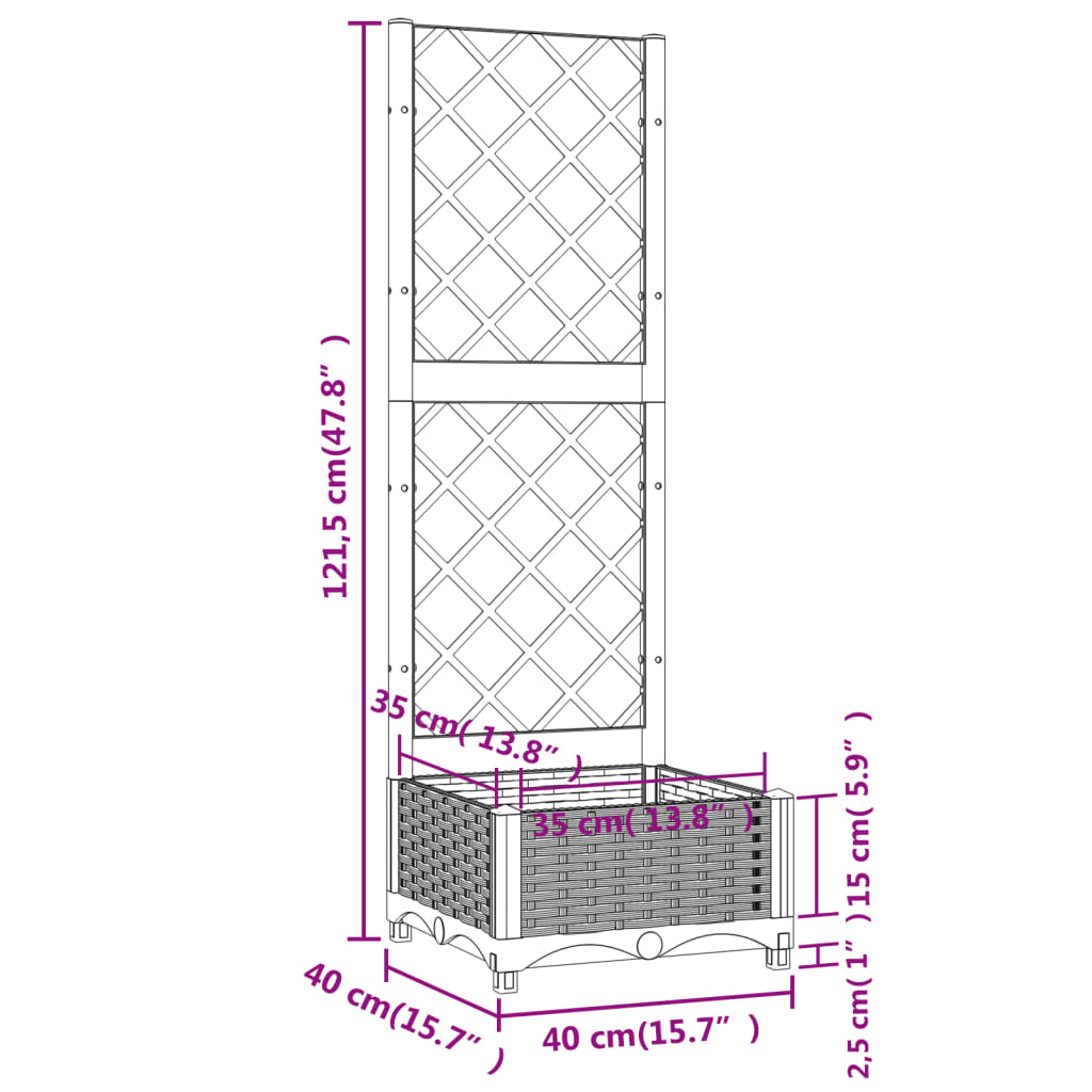 Plantenbak Met Latwerk 40X40X2,5 Cm Polypropeen 40 x 40 x 121.5 cm Zwart