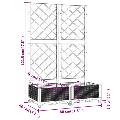 Plantenbak Met Latwerk 80X40X2,5 Cm Polypropeen 80 x 40 x 121.5 cm Zwart