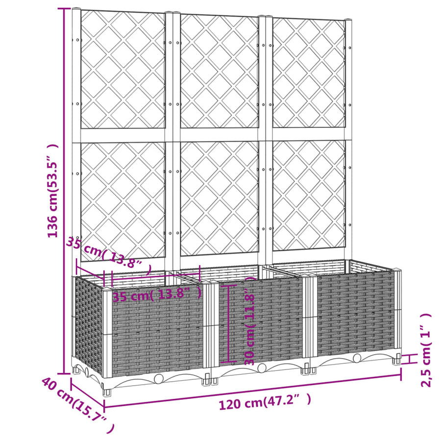 Plantenbak Met Latwerk Polypropeen 120 x 40 x 136 cm Zwart