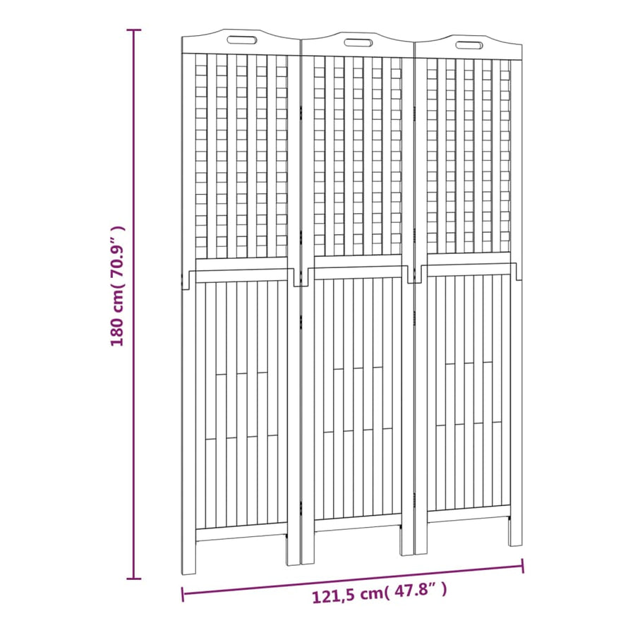 Kamerscherm Met 3 Panelen 121,5X2X180 Cm Massief Acaciahout