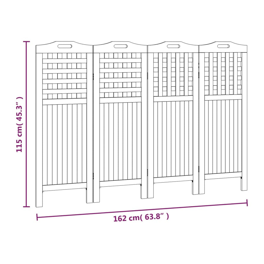 Kamerscherm met 4 panelen 162x2x115 cm massief acaciahout
