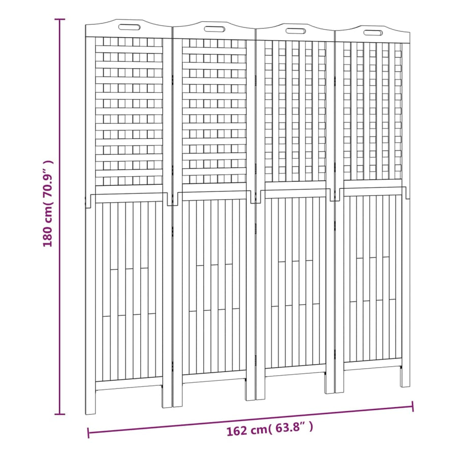 Kamerscherm Met 4 Panelen 162X2X180 Cm Massief Acaciahout