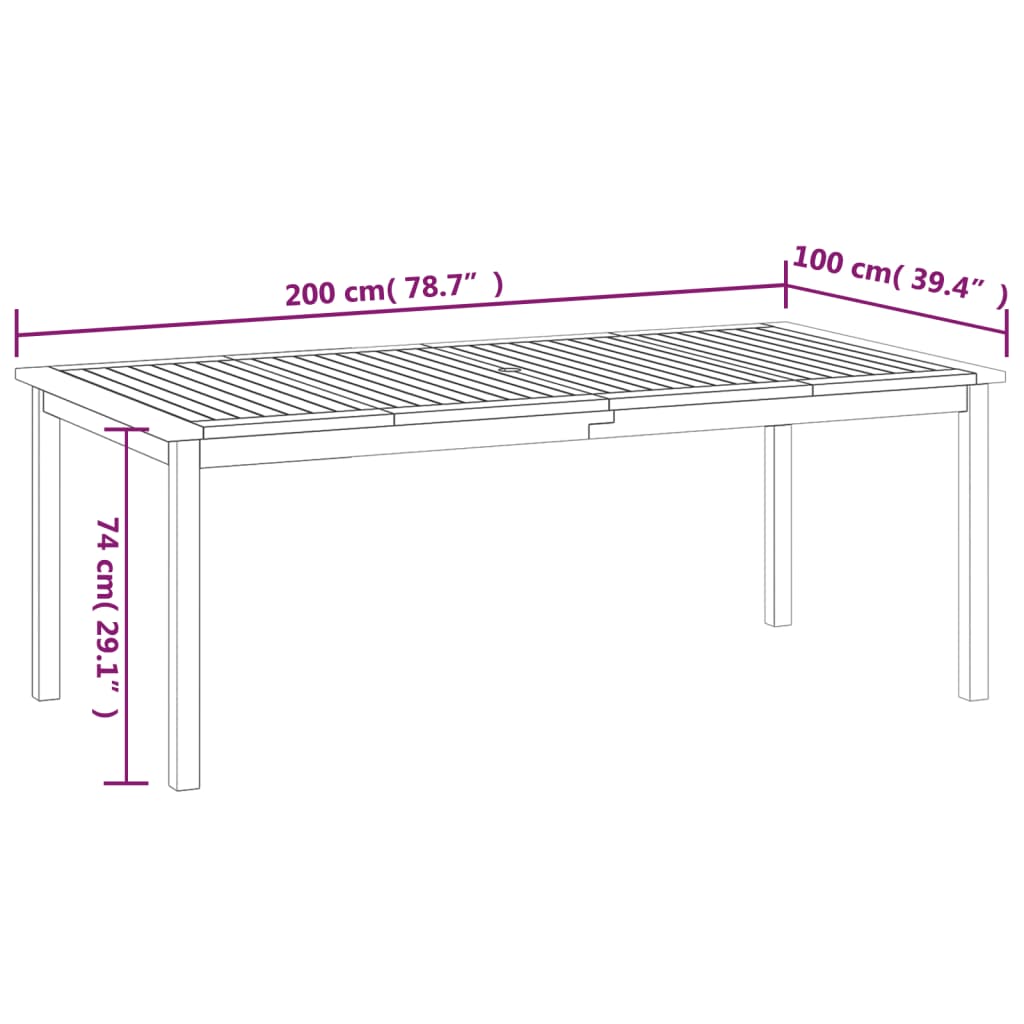 Tuintafel Massief Acaciahout 200 x 100 x 74 cm Bruin
