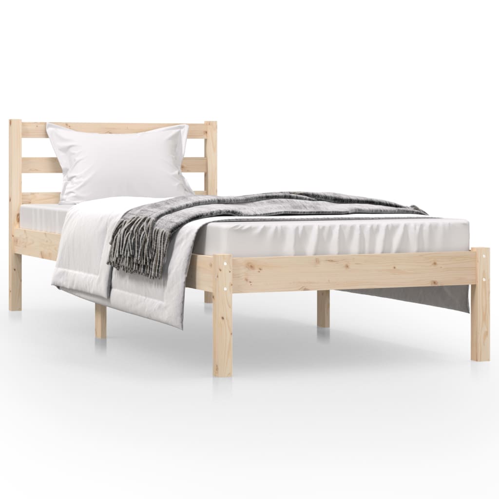 Bedframe Massief Grenenhout Zwart 75 x 190 cm Naturel