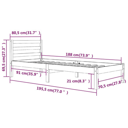 Bedframe Massief Grenenhout 2Ft6 Small Single 75 x 190 cm Wit