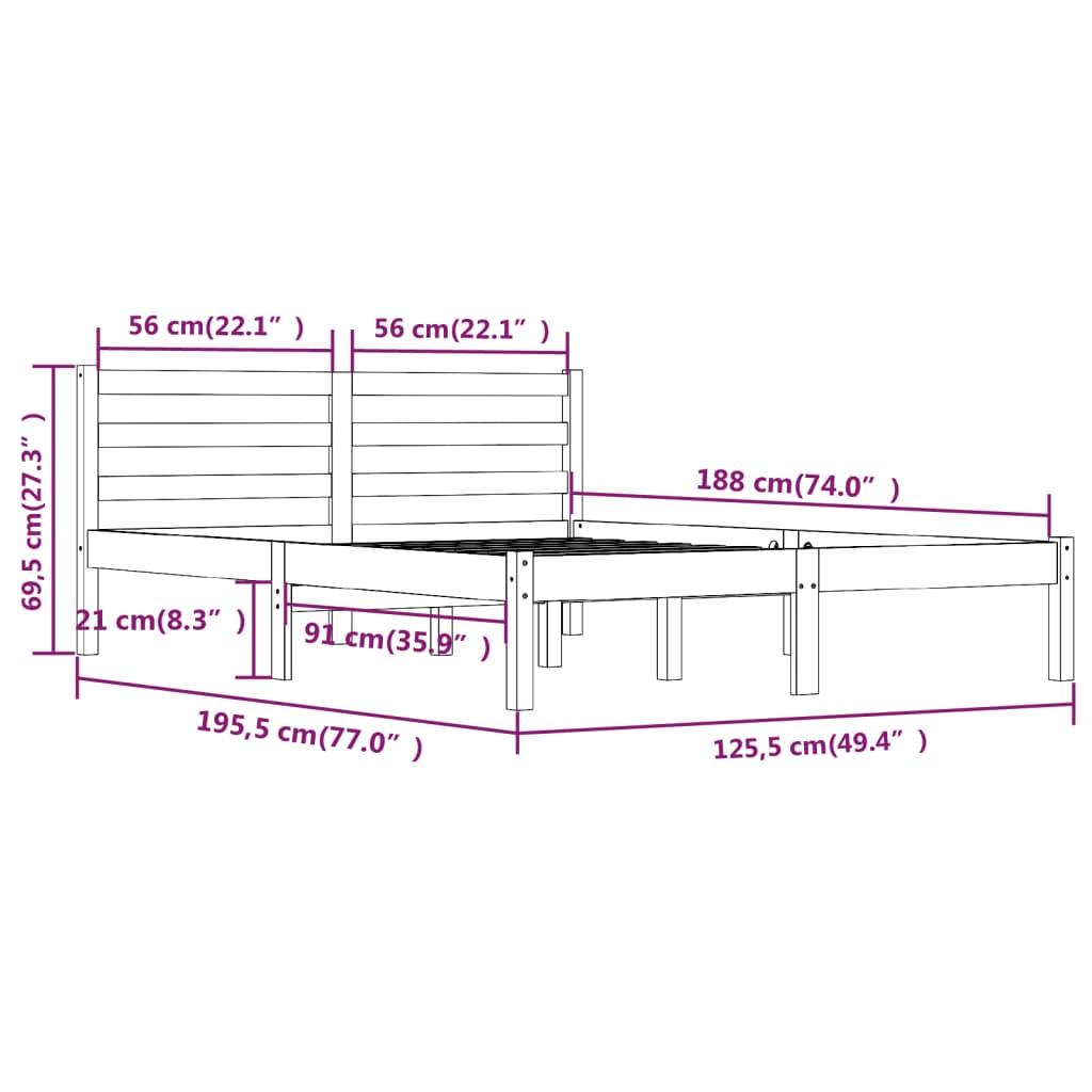 Bedframe Massief Grenenhout 120 x 190 cm Naturel