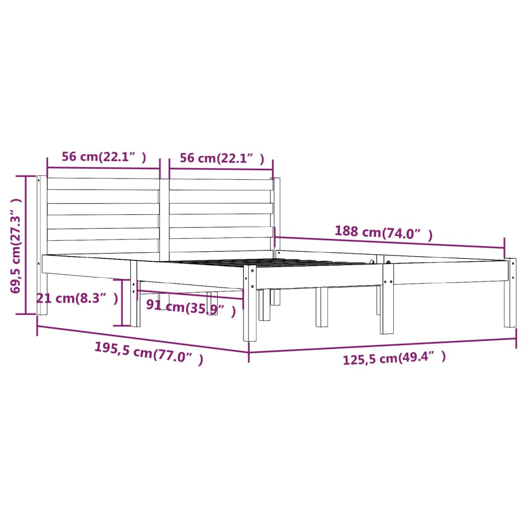 Bedframe Massief Grenenhout 4Ft Small Double 120 x 190 cm Wit