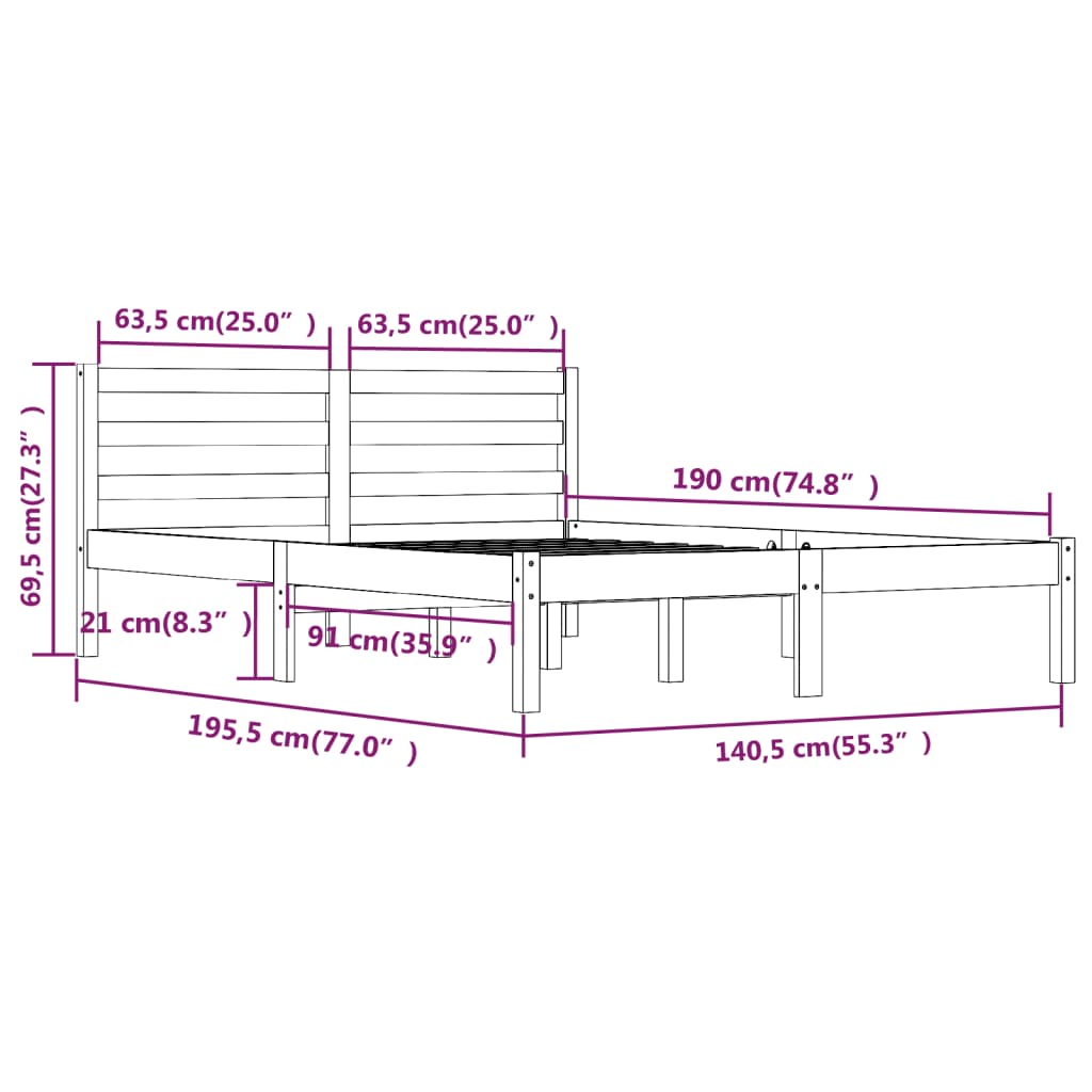 Bedframe Massief Grenenhout 4Ft6 Double 135 x 190 cm Wit