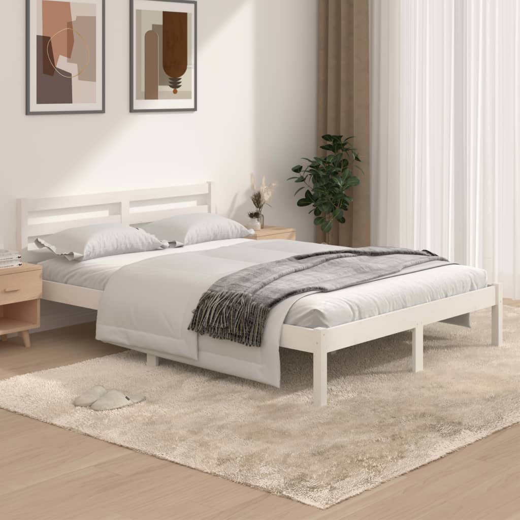 Bedframe Massief Grenenhout 4Ft6 Double 135 x 190 cm Wit