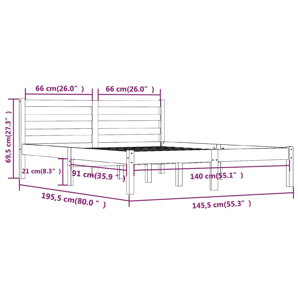 Bedframe Massief Grenenhout 140 x 190 cm Naturel