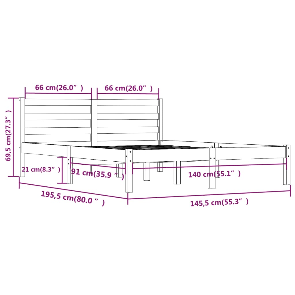 Bedframe Massief Grenenhout 140 x 190 cm Wit