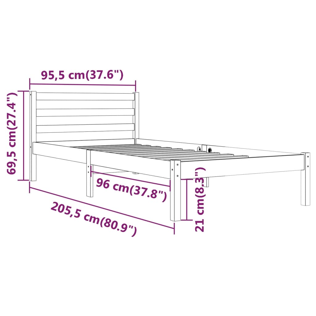 Bedframe Massief Grenenhout 90 x 200 cm Wit