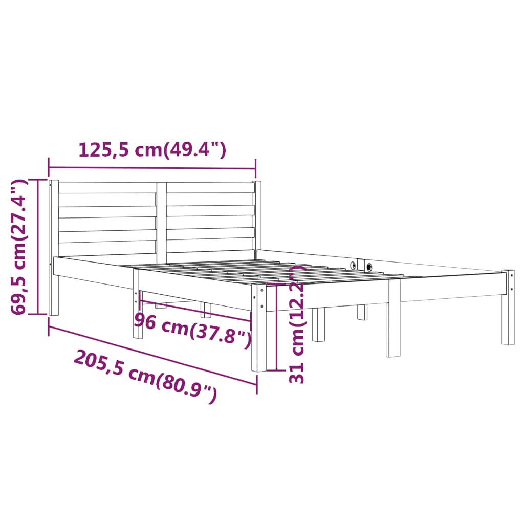 Bedframe Massief Grenenhout 120 x 200 cm Naturel