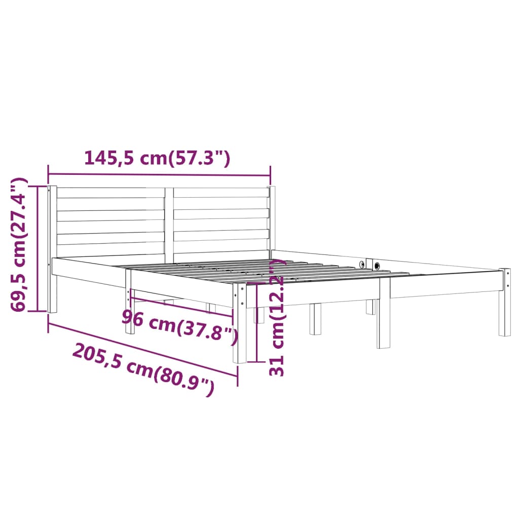 Bedframe Massief Grenenhout 140 x 200 cm Wit