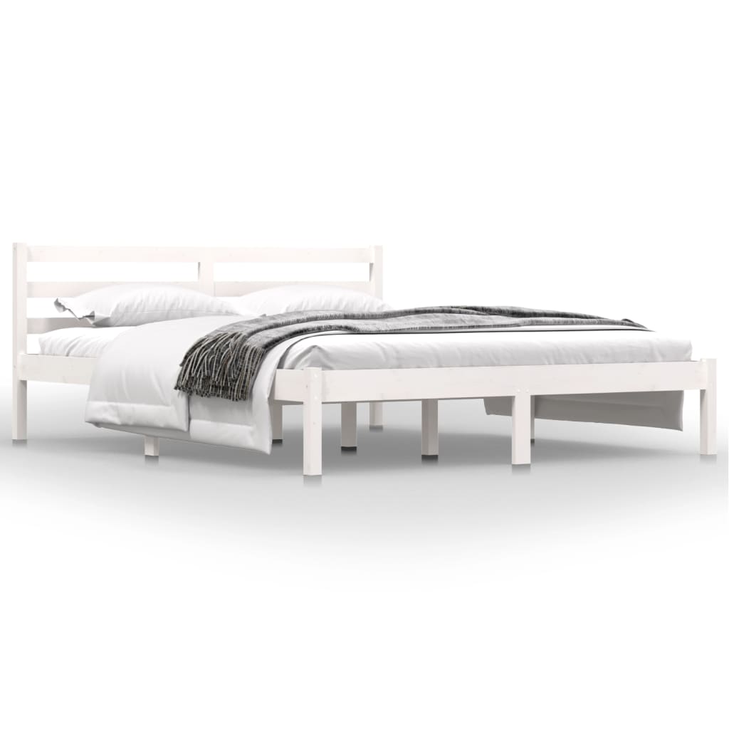 Bedframe Massief Grenenhout 5Ft King Size 150 x 200 cm Wit
