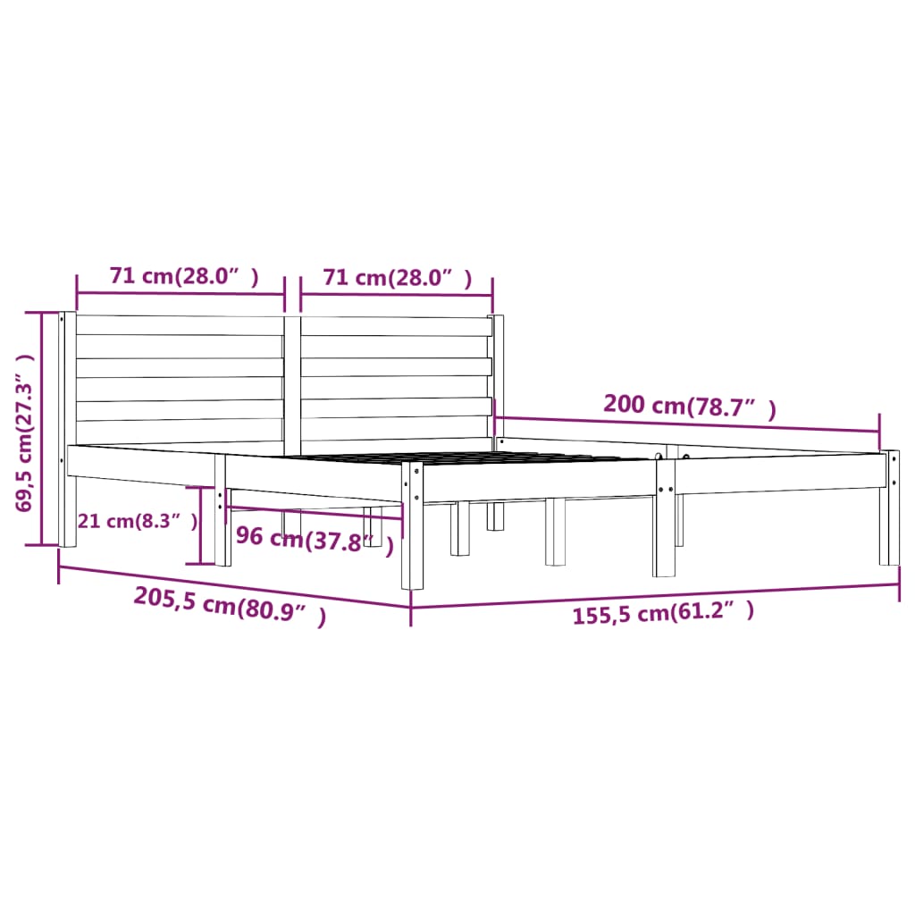 Bedframe Massief Grenenhout 5Ft King Size 150 x 200 cm Wit