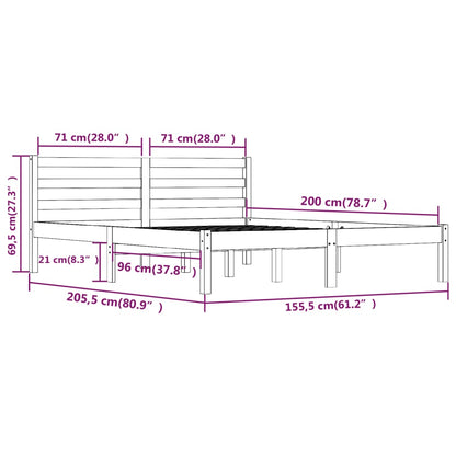 Bedframe Massief Grenenhout 5Ft King Size 150 x 200 cm Wit
