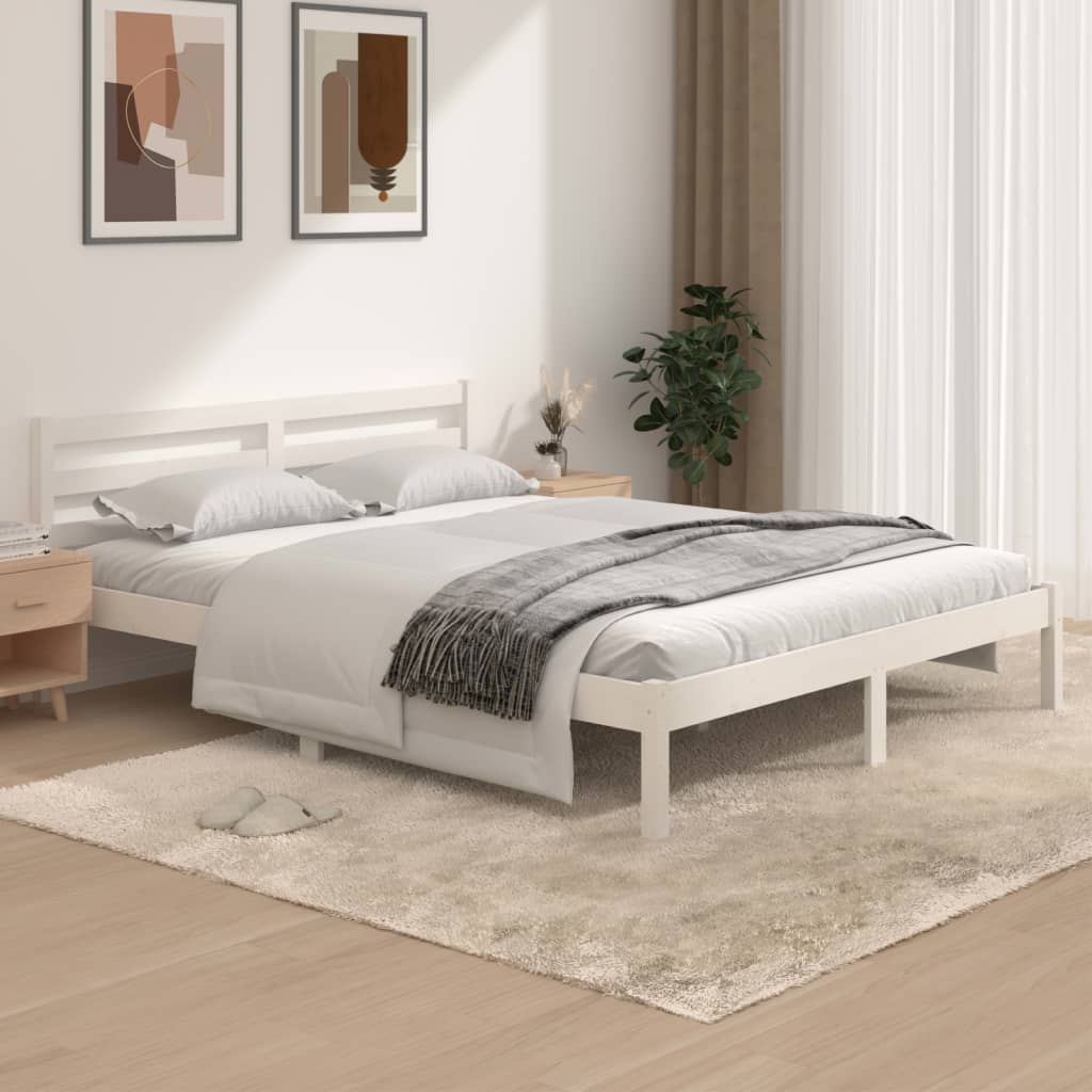 Bedframe Massief Grenenhout 5Ft King Size 150 x 200 cm Wit